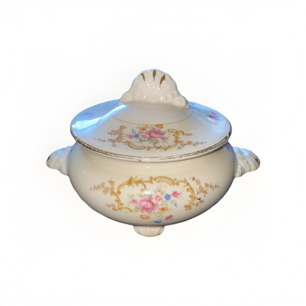 Homer Laughlin Eggshell Nautilus Aristocrat Floral Sugar Bowl Rare Handle Design